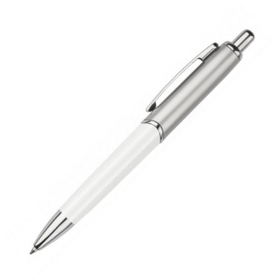 VISION RETRACTABLE BALL PEN in Silver & White