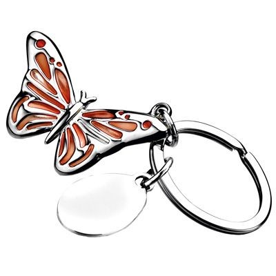 ORANGE METAL BUTTERFLY KEYRING in Silver