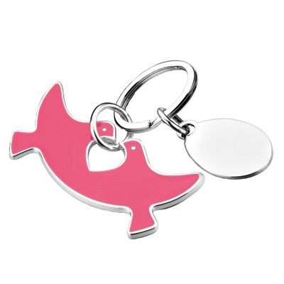 PINK DOVES METAL KEYRING in Silver