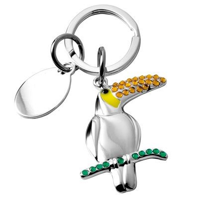 METAL PARROT KEYRING in Silver with Colour Crystals