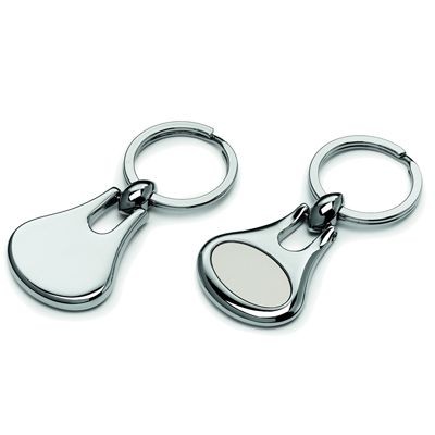 SAPPHIRE SHINY SILVER METAL KEYRING with Matt Metal Inlay