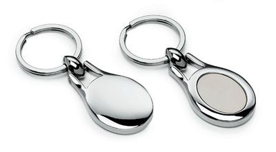 SILVER CHROME & MATT SILVER OVAL METAL KEYRING