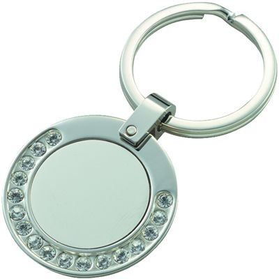 ROUND SATIN METAL KEYRING with Crystal Decoration