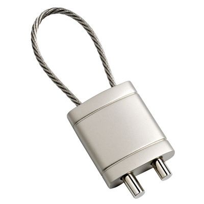 RECTANGULAR CABLE KEYRING in Satin Silver Metal