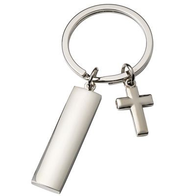 CROSS CHARM SILVER METAL KEYRING