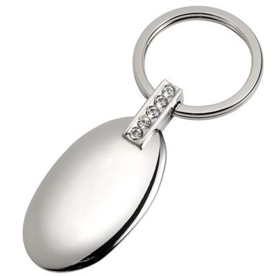 OVAL SILVER METAL KEYRING with Crystal Decoration