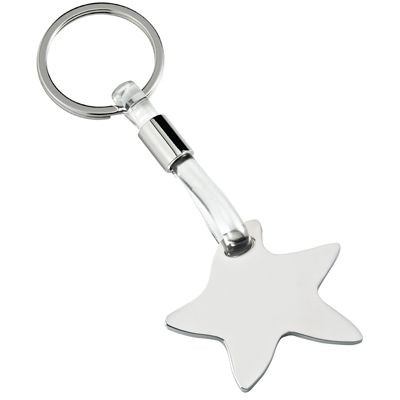 STAR SILVER CHROME METAL & CLEAR TRANSPARENT PVC KEYRING