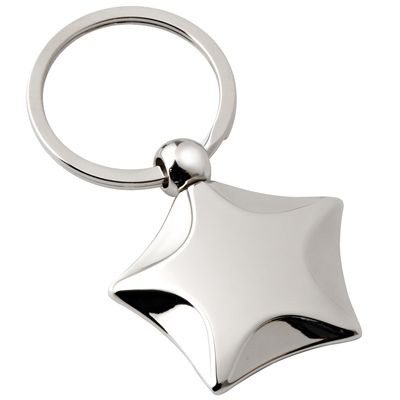 STAR SILVER CHROME METAL KEYRING