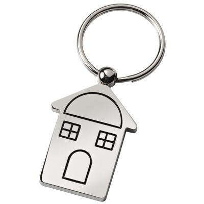 CHALET HOUSE SHAPE SILVER METAL KEYRING