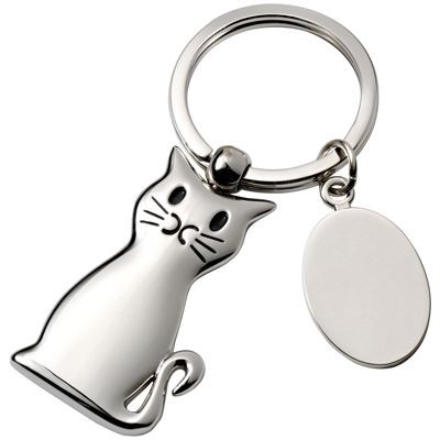 CAT SILVER METAL KEYRING