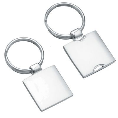 SQUARE SILVER CHROME METAL KEYRING