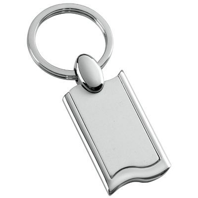 RECTANGULAR WAVE SHINY SILVER CHROME METAL KEYRING