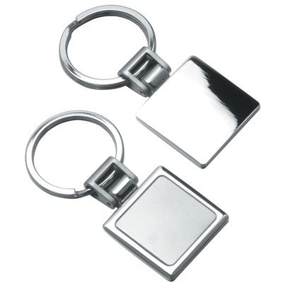 SILVER CHROME & MATT METAL SQUARE KEYRING