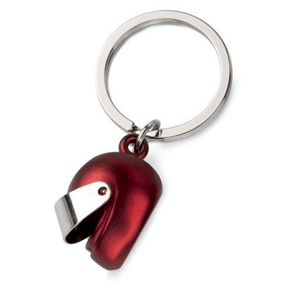 MOTOR BICYCLE HELMET METAL KEYRING in Red