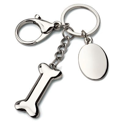 DOG BONE SILVER CHROME METAL KEYRING