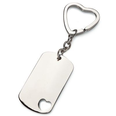 DOG TAG SILVER METAL KEYRING with Heart Cutout