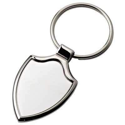 SHIELD SILVER CHROME METAL KEYRING