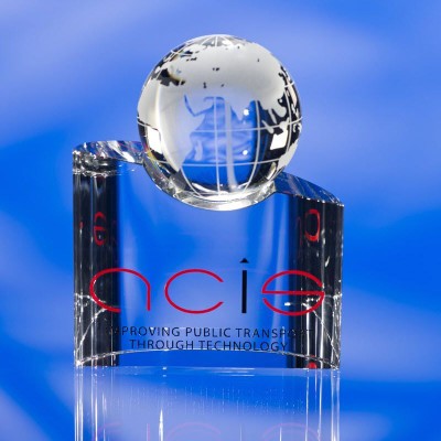 GLASS GLOBE AWARD TROPHY  with Colour Sandblasting