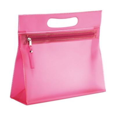 CLEAR TRANSPARENT LADIES COSMETICS VANITY BAG in Fuchsia Pink