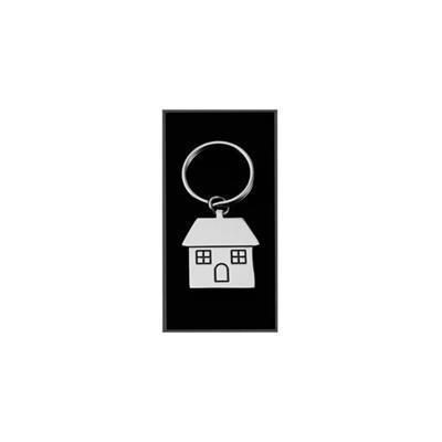 METAL HOUSE SHAPE KEYRING in Polished Silver with Gloss Black Detail