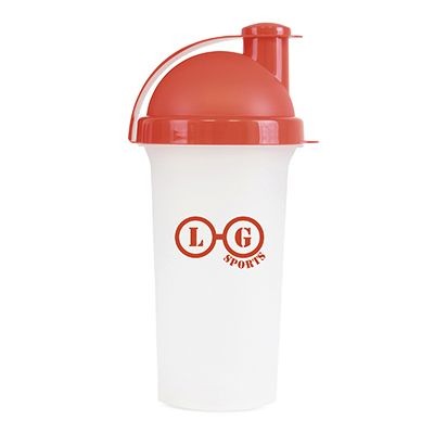 600ML SINGLE WALL PLASTIC PROTEIN SHAKER in Translucent Clear Transparent with Red Lid