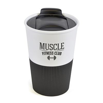 350ML WHITE PLASTIC TUMBLER with Black Lid & Grip