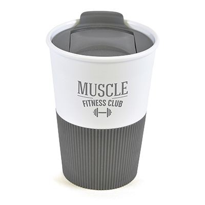 350ML WHITE PLASTIC TUMBLER with Grey Lid & Grip