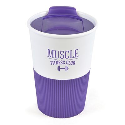 350ML WHITE PLASTIC TUMBLER with Purple Lid & Grip