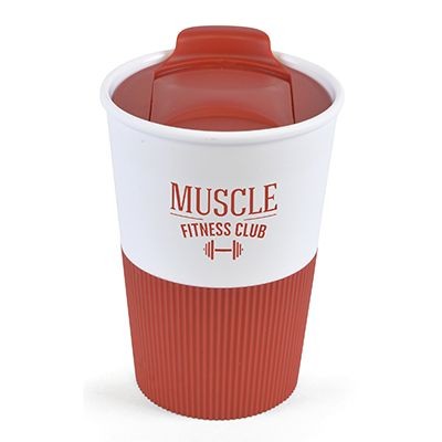 350ML WHITE PLASTIC TUMBLER with Red Lid & Grip