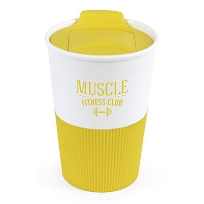 350ML WHITE PLASTIC TUMBLER with Yellow Lid & Grip