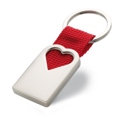 METAL HEART KEYRING in Silver & Red