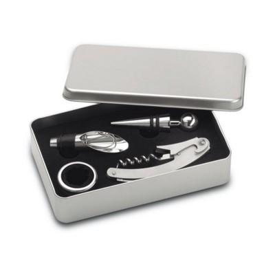 WINE ACCESSORIES SET in Matt Silver Tin Box