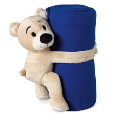 CHILDRENS FLEECE PICNIC BLANKET & SOFT TOY in Blue