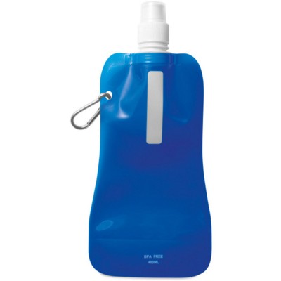 FOLDING WATER BOTTLE in Translucent Blue with Aluminium Metal Carabiner