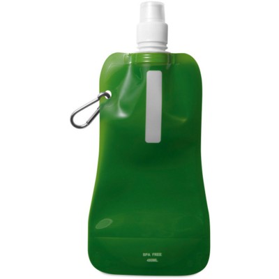 FOLDING WATER BOTTLE in Translucent Green with Aluminium Metal Carabiner