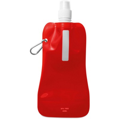 FOLDING WATER BOTTLE in Translucent Red with Aluminium Metal Carabiner