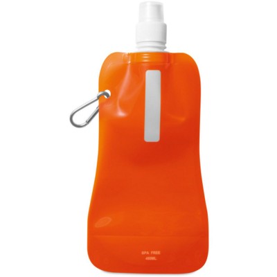 FOLDING WATER BOTTLE in Translucent Orange with Aluminium Metal Carabiner