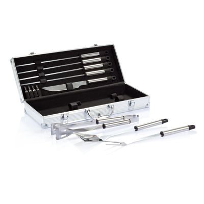 12 PCS SILVER STAINLESS STEEL METAL BARBECUE SET