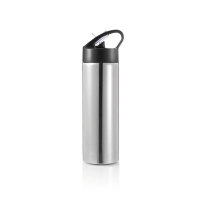 SPORTS SINGLE WALL STAINLESS STEEL METAL DRINKS BOTTLE with Straw