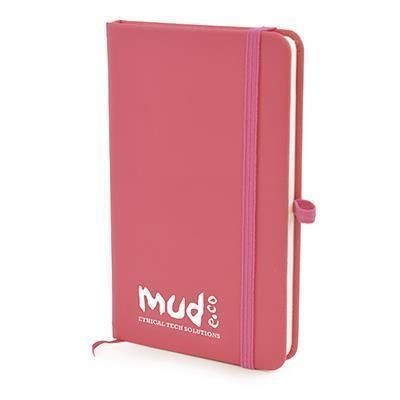 A6 MOLE PU SOFT FINISH NOTE BOOK in Pink with Bookmark & Elastic Closure