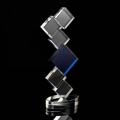 MOUNTED CRYSTAL SQUARE TOWER AWARD with Central Blue Star