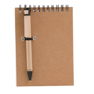 CONCERN RECYCLED PAPER FLIP BACK SPIRAL WIRO BOUND NOTE BOOK & PEN in Natural