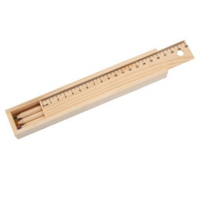 DRAGON WOOD PENCIL BOX in Natural with 6 Pencil Set & Ruler