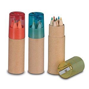 BABY SIX HALF SIZED COLOURING PENCIL SET in Tube with Pencil Sharpener